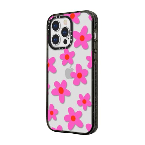 Coque iPhone 13 Pro Max CASETiFY fleurs rétro rose et noir transparent