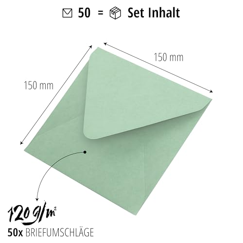 Japun – quadratische Briefumschläge (50 Stück) aus Kraft-papier – Umschlag/Kuvert - 150 x 150 mm - grün