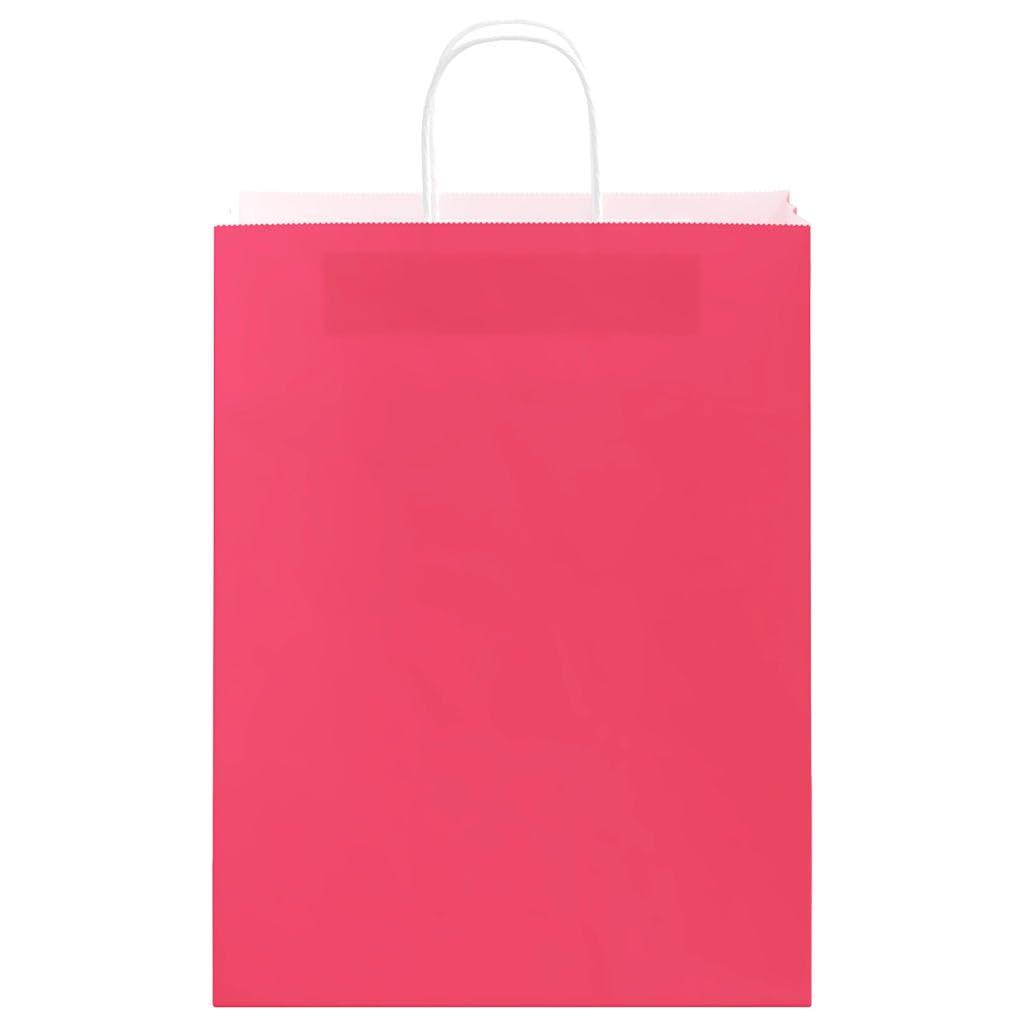 250 Stück Papiertragetaschen Rosa 32x12x42 cm, Kraftpapier Geschenktüten mit Henkeln für Einkauf, Takeaway und Party, Nachhaltige Papiertüten