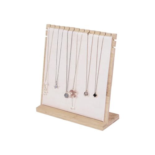 Justsoso Bamboo Necklace Display Stand, Wood Jewellery Necklace Holder, Chain Jewelry Rack Organizer, Tabletop Display Boards for Home or Shop Sell Show (Beige Velvet)