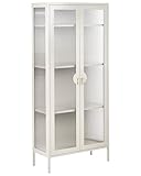 Beliani Highboard Metall Hellbeige Riffelglas Büroschrank mit 2 Türen Industrie Loft Design Gleora