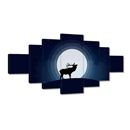 Tableau cerf pleine lune 200 x 100 cm grand format : toile décoration murale