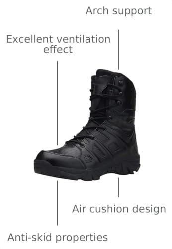 Image of BORAMAX Men's Hiking Shoes Stealth Force Waterproof Black Tactical Boots, Men Leather Side Zip Military Combat Desert Boots
