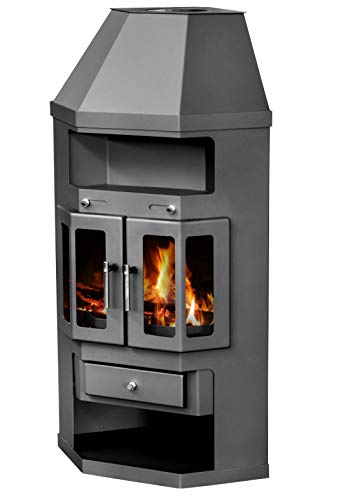 Eek A Victoria Panama2 - Chimenea de esquina con puertas batientes, color gris hierro fundido, 9 kW