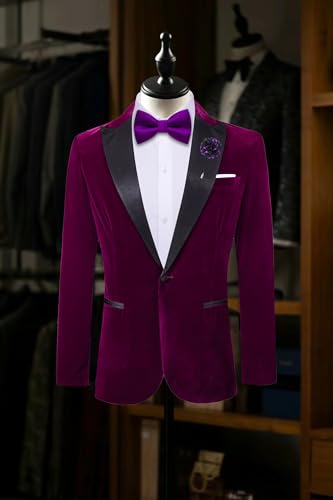 Image of Barry.Wang Velvet Mens Blazer Mardi Gras Sport Coat Brooch Regular Fit Tuxedo Peaked Lapel Suit Jacket Carnival Parade