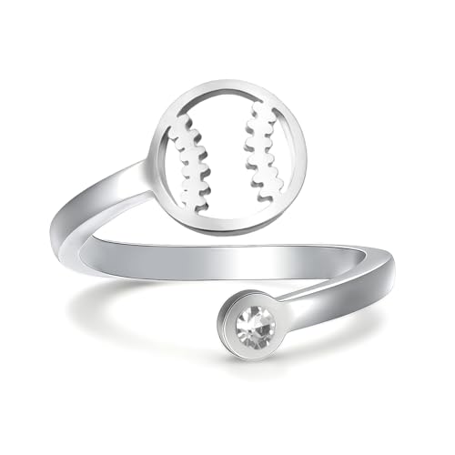 VASSAGO - Volleyball Basketball Softball Baseball Football Tennis Racket Pickleball Ring for Women Teens Adjustable Sports Jewelry Gifts for Daughter Sports Fans