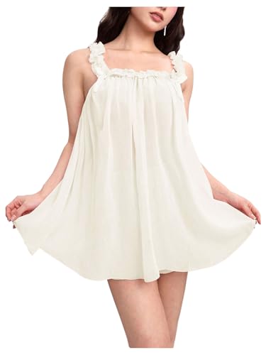 Image of MakeMeChic Women's 2 Piece Lingerie Mesh Cute Valentine Pajama Set Ruffle Bow See Through Vintage Nightgown Sleepwear