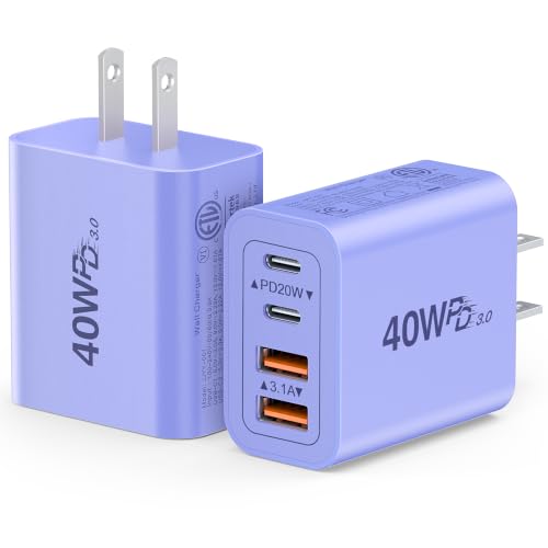 Image of 2 Pack 40W Fast USB C Charger Block, 4-Port PD Power Adapter Wall Charger