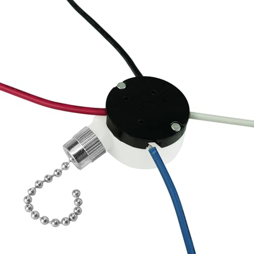 Image of Ceiling Fan Switch Zing Ear ZE-208S E89885 3 Speed 4 Wire Pull Chain with 4 Pre-Installed Wires Light Fan Switch Replacement (Silver)