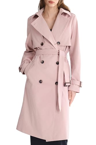 Orolay Womens 3/4 Length Double Breasted Trench Coat Lapel Jacket with Belt Pink Small
