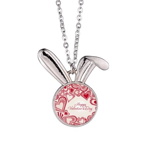 Collier pendentif lapin cœurs rouges Happy Valentine's Day pour femme, bijou Saint-Valentin
