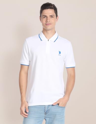 Image of U.S. Polo ASSN. Knitted Slim Fit Polo T Shirts for Men - 100% Cotton, Half Sleeves Mens Tshirt