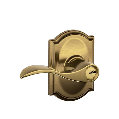 Image of SCHLAGE Accent Lever with Camelot Trim Keyed Entry Lock in Antique Brass - F51A ACC 609 CAM