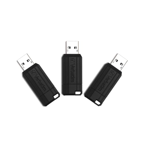Verbatim 64GB PinStripe Retractable USB 2.0 Flash Thumb Drive – 3 Pack – Black