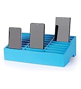 Ozzptuu 24-Grid Wooden Cell Phone Holder Desktop Organizer Storage Box for Classroom Office (Blue...
