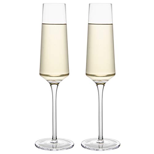 Cystone Taças de champanhe de cristal - conjunto de flautas de champanhe de haste longa de 2, soprad