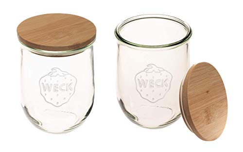 Weck Jars - 33.8 fl. oz Weck Tulip Jars 1 Liter - Sour Dough Starter Jars - Large Glass Jars for Sourdough Suitable for Canning and Storage - (2 Jars, Glass Lids & Wooden Lids) - Thumbnail 4