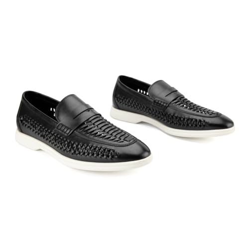 Image of Meijiana Men's Genuine Leather Loafers Slip-On Moccasins Suede Dress Shoes, Lightweight and Breathable with Rubber Sole Stylish Mens Loafers