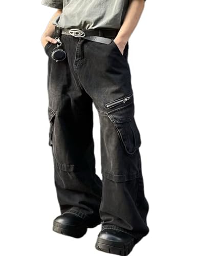Y2k Wide Leg Loose Cargo Jeans Elastic Waist Denim Pants Hip Hop Pants