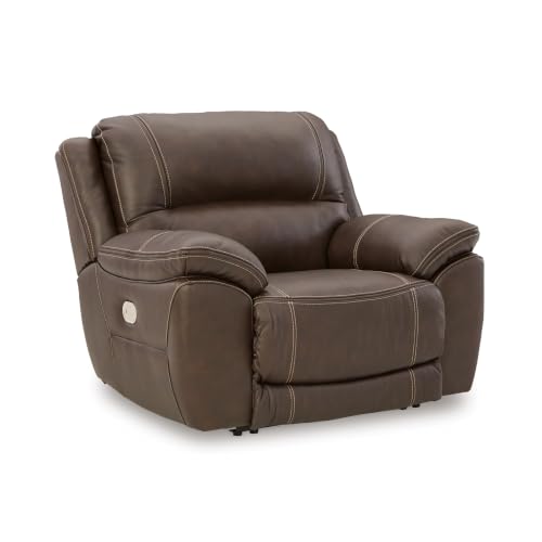 Signature Design by Ashley Dunleith Power Recliner Chair With Power Headrest for Living Room, Zero Wall Leather Recliner With Easy View Features, Pebble‑Grain Top Grain Leather, Black