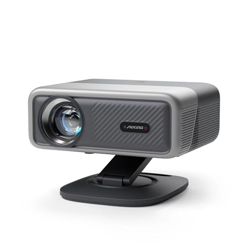 Image of [Compatible with Netflix &AI Auto Focus]AuKing Smart Projector with Wifi and Bluetooth,Auto Focus&Keystone Projector,3D DoIby Audio, Outdoor Projector with Omnidirectional Rotating Stand(Grey)