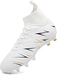 situkeke Mens Football Shoes Spike High Top Football Boots Astro Turf Trainers AG FG Soccer Cleats Boy's Professional Athletic Shoes,White2,EU38