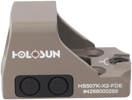 Holosun HS507K-X2-FDE Multi-Reticle 2 MOA Dot & 32 MOA Circle Open Reflex Pistol Sight - Durable Shake-Awake Parallax-Free Aluminum Sight for Subcompact FDE Handguns
