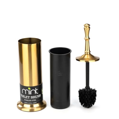 Image of J&V TEXTILES Industrial Toilet Brush, Toilet Bowl Brush with Extra Long Handle Durable Bristles Toilet Scrubber and Covered Holder for Toilet Brush Set (Aged Brass)