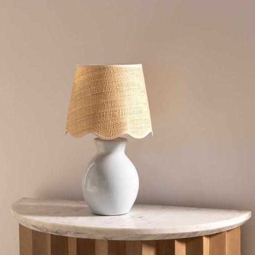 BoutiqueRugs Liliac Boho Ceramic and Jute Bedside Table Lamp for Bedroom Nightstand - End Side Lighting for Living Room - Shade Rattan - Blue Gray, Beige - 15" H - Image 3