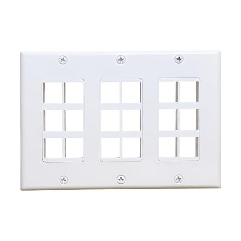 DIYTECH Keystone Wall Plate, 18 Port Keystone Jack Wall Plate, Supports Keystone Jack or Modular Inserts, 18-Port Keystone Plate, In Wall Patch Panel - 3 Gang White Cover
