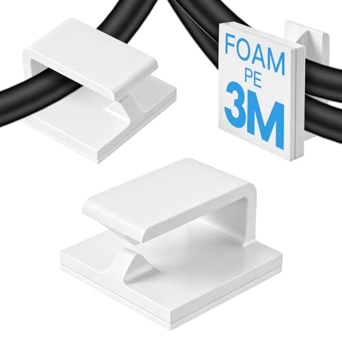 50Pcs Small White Adhesive Cable Clips, Wall Cable Clips, Cord Clips for Wires on wall, Ethernet Cable Clips, Wire Clips for Cords