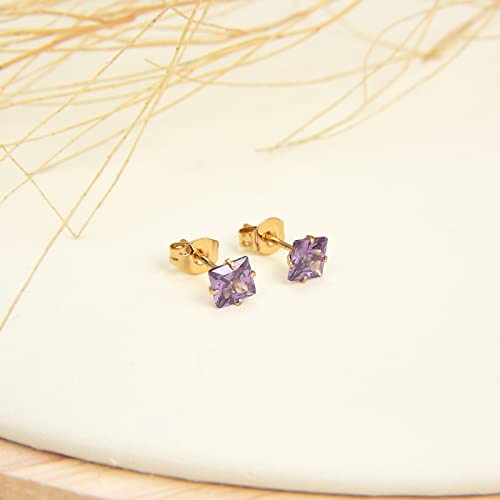 12 Pairs 18K Gold Plated Surgical Stainless Steel Stud Earring Cubic Zirconia Birthstone Stud Earrings Set for Women4