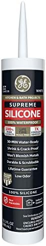 GE Supreme Silicone Caulk for Kitchen & Bath, White, 10.1 fl oz Cartridge, 1 Pack