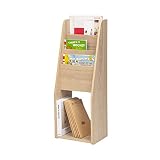 Iris Ohyama, Porte - Revues, Brochures, Magazine, Présentoire, Support de Livres,3 compartiments, Design, Multi-Usage, Bureau, Entrée, Salon, Chambre - Magazine Rack Slim MR-S - Marron clair