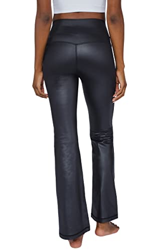90 Degree By Reflex Faux Leather Flared Leg Yoga Pants - Squat Proof Interlink V-Back Cire Leggings - Black - Medium #TOP2
