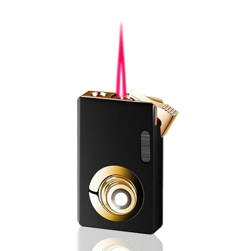 Butane Soft Flame Led Butane Torch Lighter with Viewing Window Windproof Red Flame Lighter Refillable No Gas Black