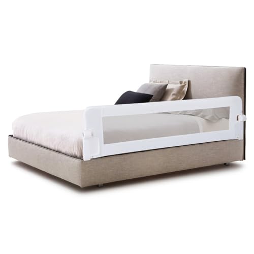 RELAX4LIFE Sponda Letto per Bambini 105/120/150cm, Barriera di Sicurezza, Traspirante e Pieghevole, Sbarra Letto per Letti Singoli e Matrimoniali (152x34x42cm, Bianco)