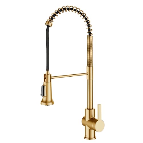 KRAUS Britt 2nd Gen Commercial Style Pull-Down Single Handle Kitchen Faucet in Brushed Brass,...