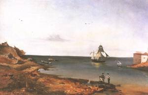 Peinture à l'huile Landscape with Sea 1841 par Floris Romer - 36x48 Pouces