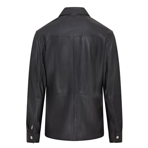 Mens Black Leather Trucker Western Unlined Shirt Jacket4
