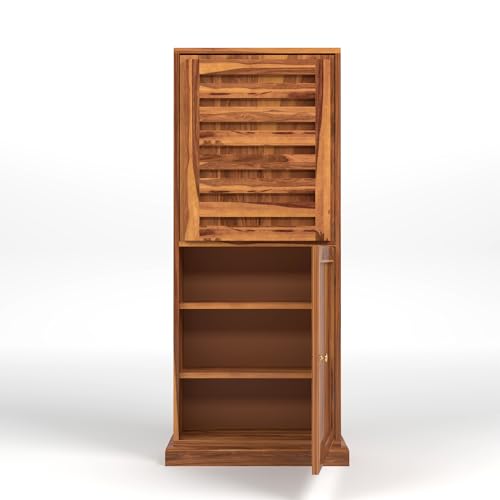 Image of Solid Sheesham Wood Foldable Study Table with Bookshelf & Storage Cabinet | Rosewood Study Desk for Home & Office (A-Honey Finish)