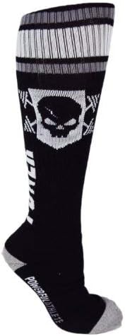 MOXY 3-Pack Knee High Athletic Socks, Black Performance Training Socks with Skull, Stripe and Grenade Graphics, Breathable Technical Blend, Arch Support, Cushioned Heel and Toe