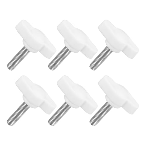 uxcell 6Pcs Tee Wing Knobs Thumb Screws, M5 x 20mm Clamping Screw Knob Male Thread 304 Stainless Steel T Shaped Thumb Screws Handle 27mm Dia. for Hand Tightening Knob Replacement, White