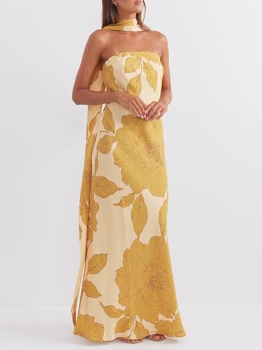 Image of Women Y2k Strapless Maxi Dress Floral Print Tube Long Dress Boho Beach Sundress Going Out Streetwear