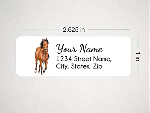Triple Studio Horse Personalized Address Labels -120 Pieces Brown Arabian Pony Sticker For Envelope, Gifts For Rustic Farmhouse Ranch Stable Barn, Watercolor Art #TOP4