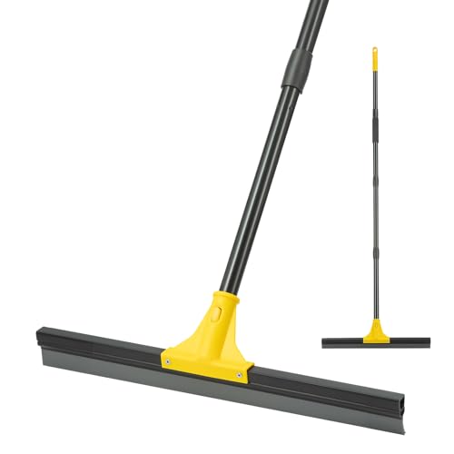 Rubber Floor Squeegee with Telescopic Handle, 45cm Heavy Duty Scraper Broom 45° Angled Water Wiper for Bathroom, Garage, Tiles, Windows & Outdoor Cleaning (45cm)