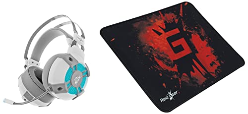 Image of Redgear Cosmo 7,1 USB Gaming Wired Over Ear Headphones with Mic with Virtual Surround Sound,50Mm Driver, RGB LEDs & Remote Control(White) & MP44 Speed-Type Gaming Mousepad (Black and Red)