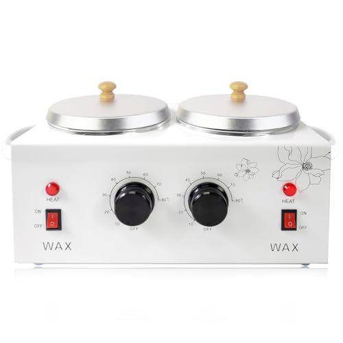 1.2L Double Wax Warmer Machine for Hair Removal, Professional Electric Wax Heater with Adjustable Temperature, Including 40PCS Wooden Wax Sticks