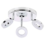 URBNLIVING LED 3 Arm Round Ceiling Spotlight – Modern Chrome Light Fitting with Adjustable Heads, 3.8W LED Bulbs Included