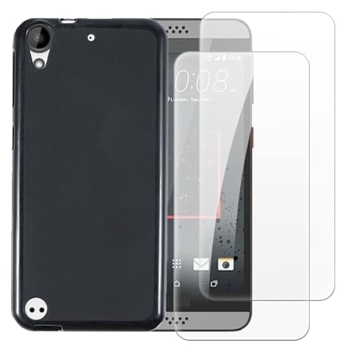 Shantime Case with 2 Pack Screen Protector Combo Compatible with HTC Desire 530, Shockproof Cover and Tempered Glass Set for Full Body Safety(Black)